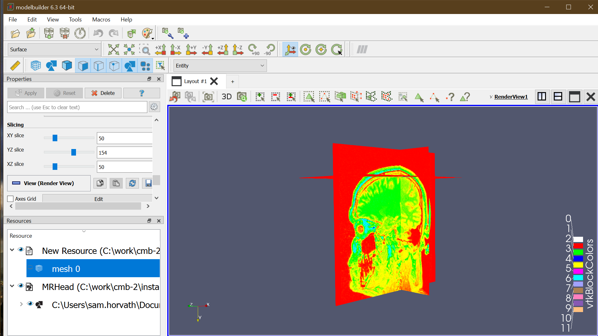 Slices displayed in cmb